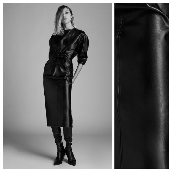 Zara Dresses & Skirts - NWOT. Zara Black Faux Leather Midi Dress. Size M.